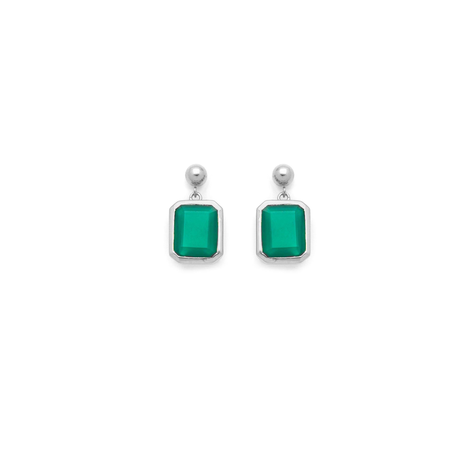 Angie Earrings - Green Onyx & Silver