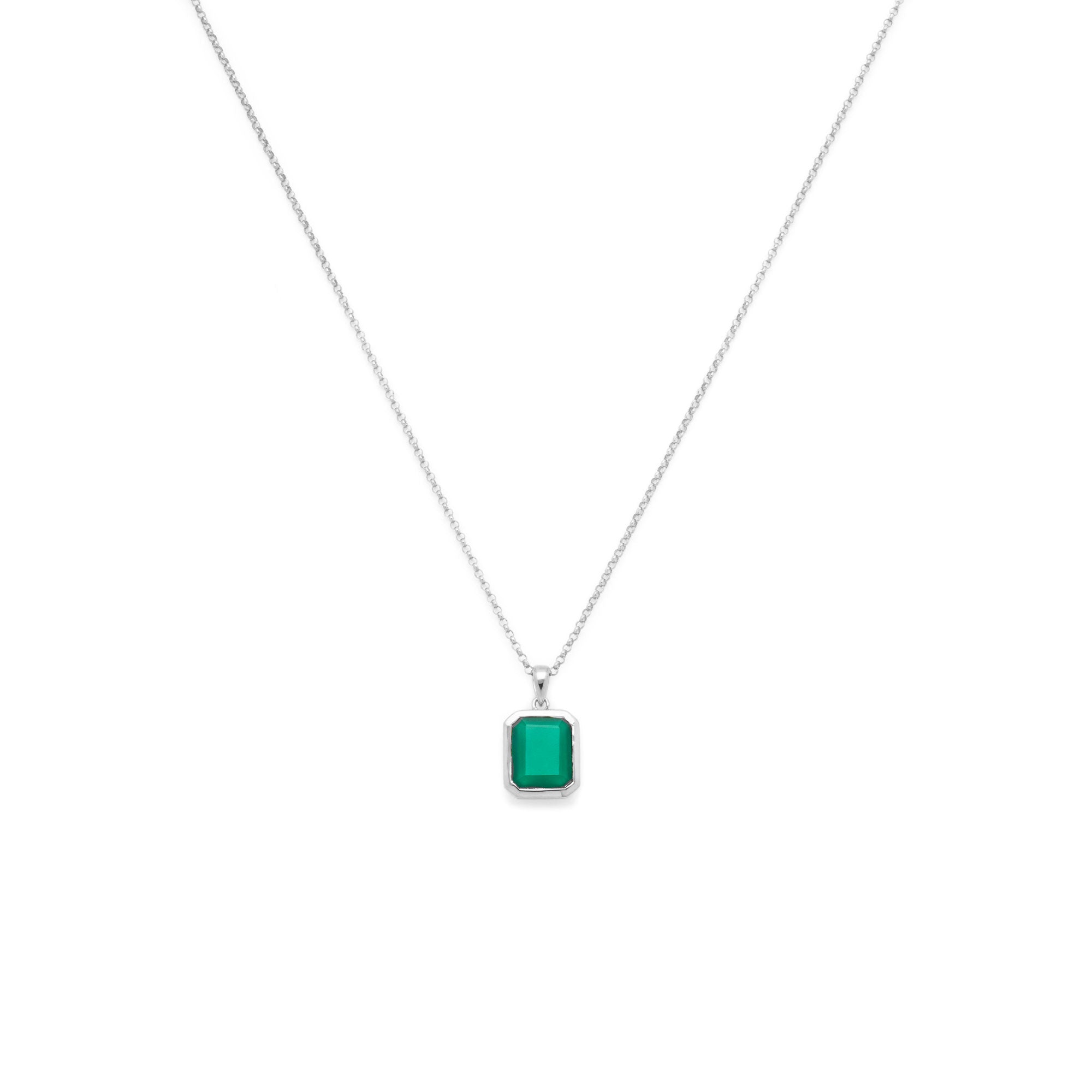 Angie Necklace - Green Onyx & Silver
