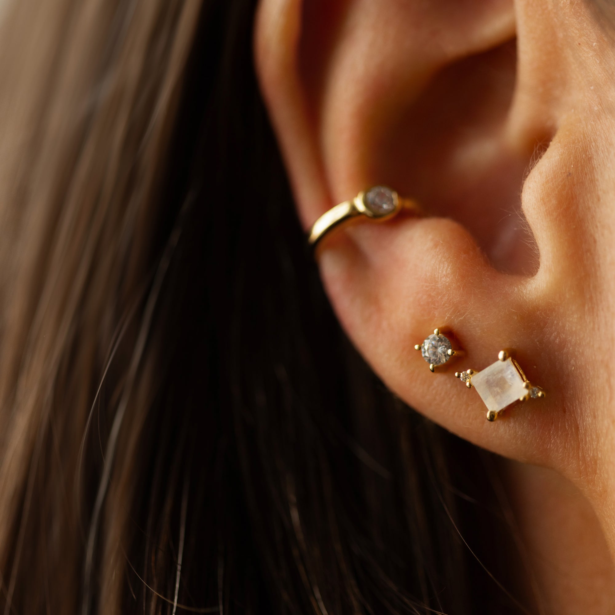 Mini Diana Studs - Moonstone