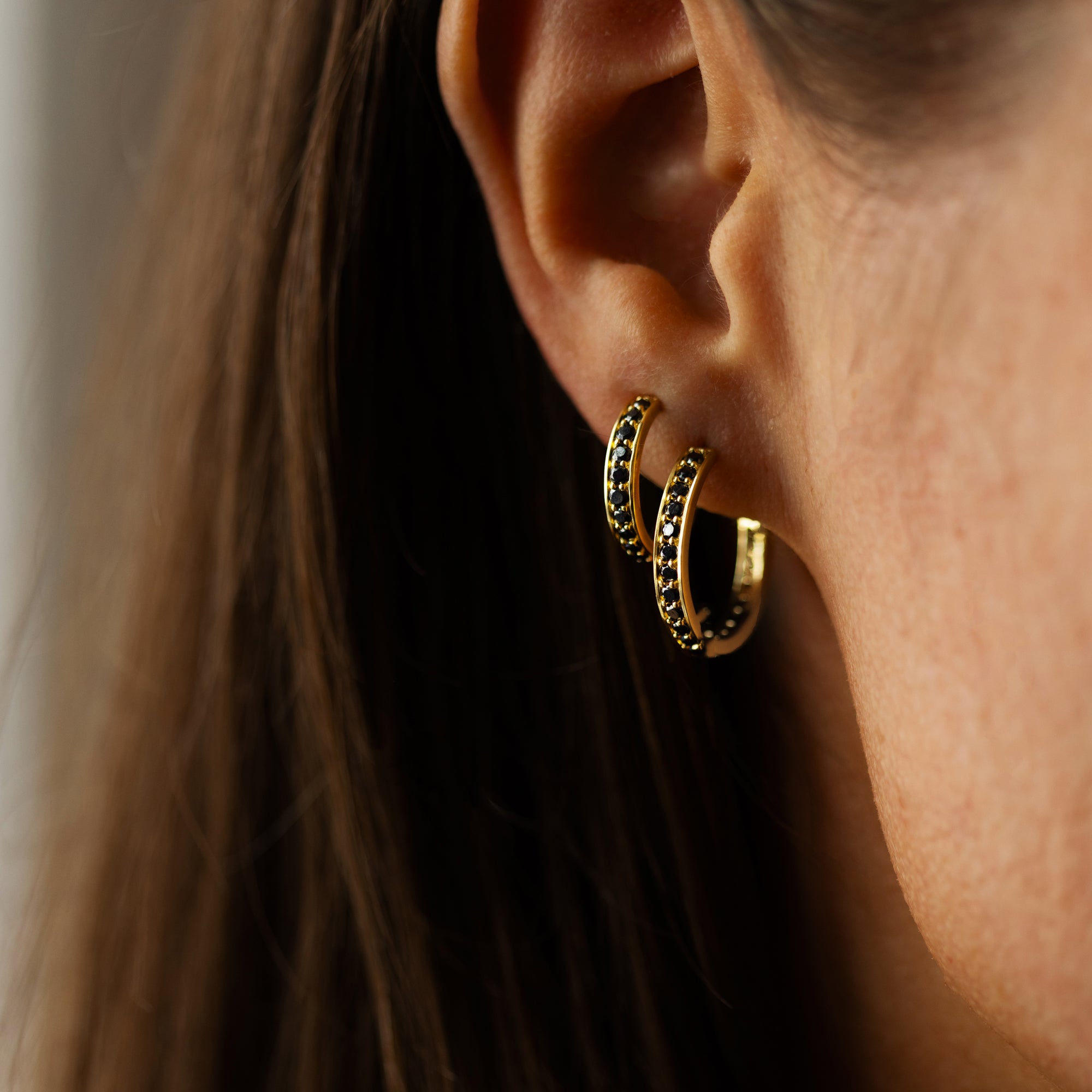 Mariah Hoops - Black CZ.