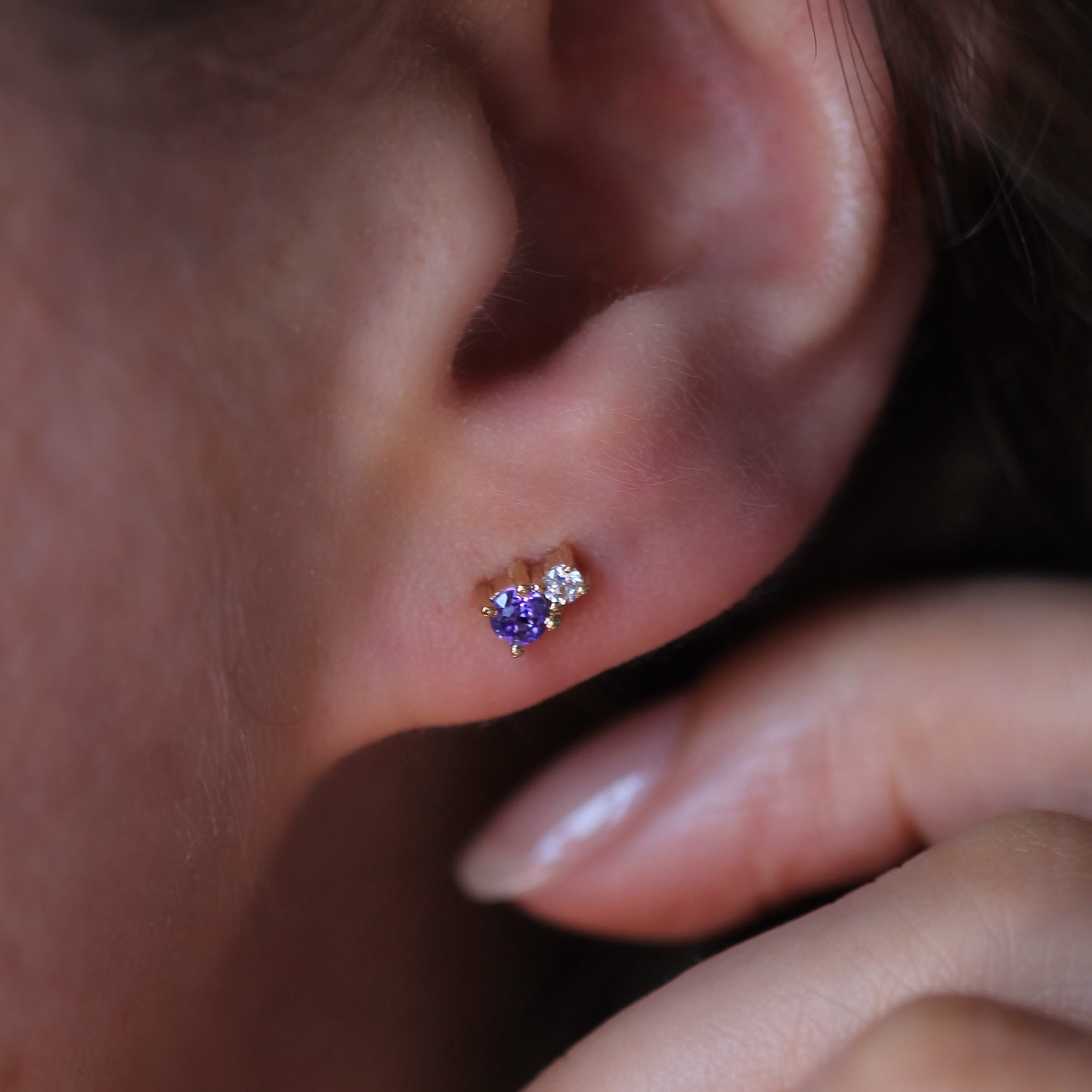 Mini Joy Studs - Amethyst C.Z.