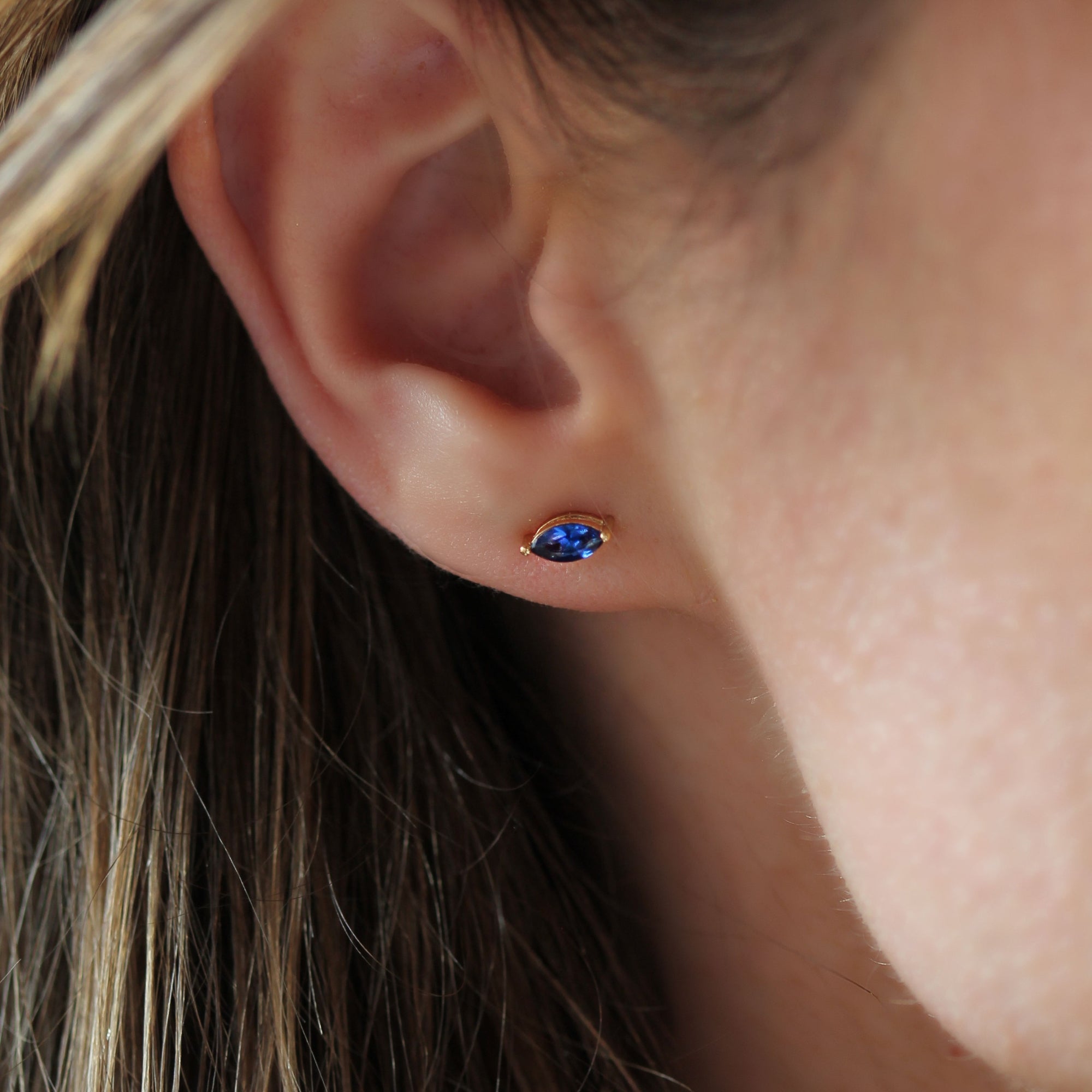 Marquis Studs - Blue Sapphire C.Z.