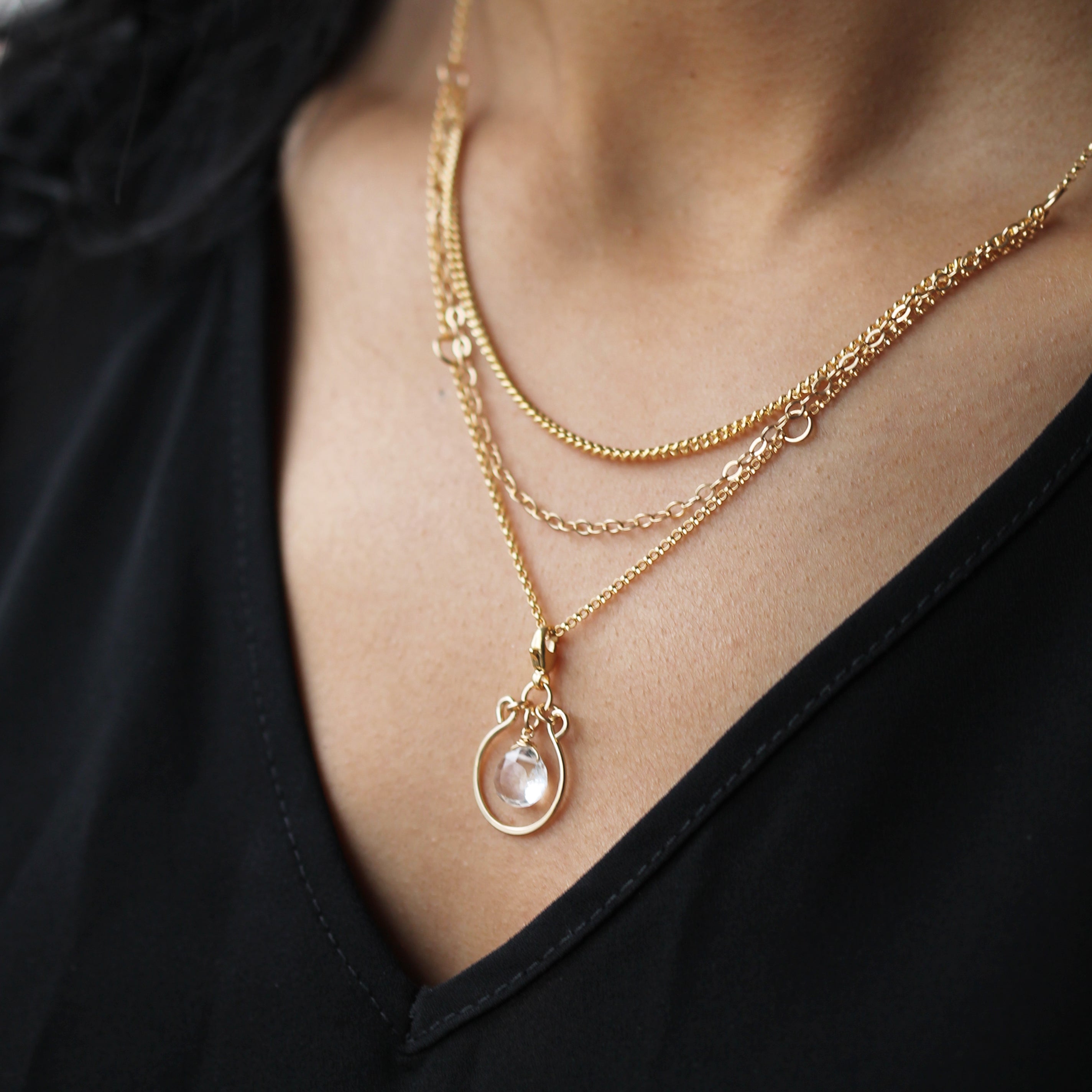 Filigree Charm Pendant - Gold with Clear Quartz