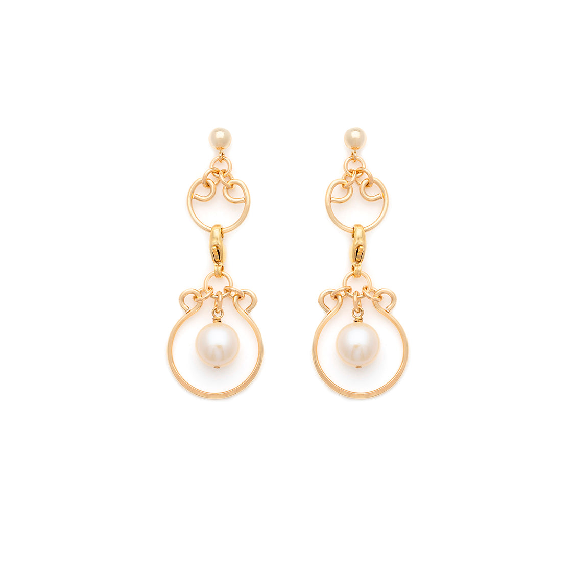 Filigree Charm Earrings - Gold with White Pearl