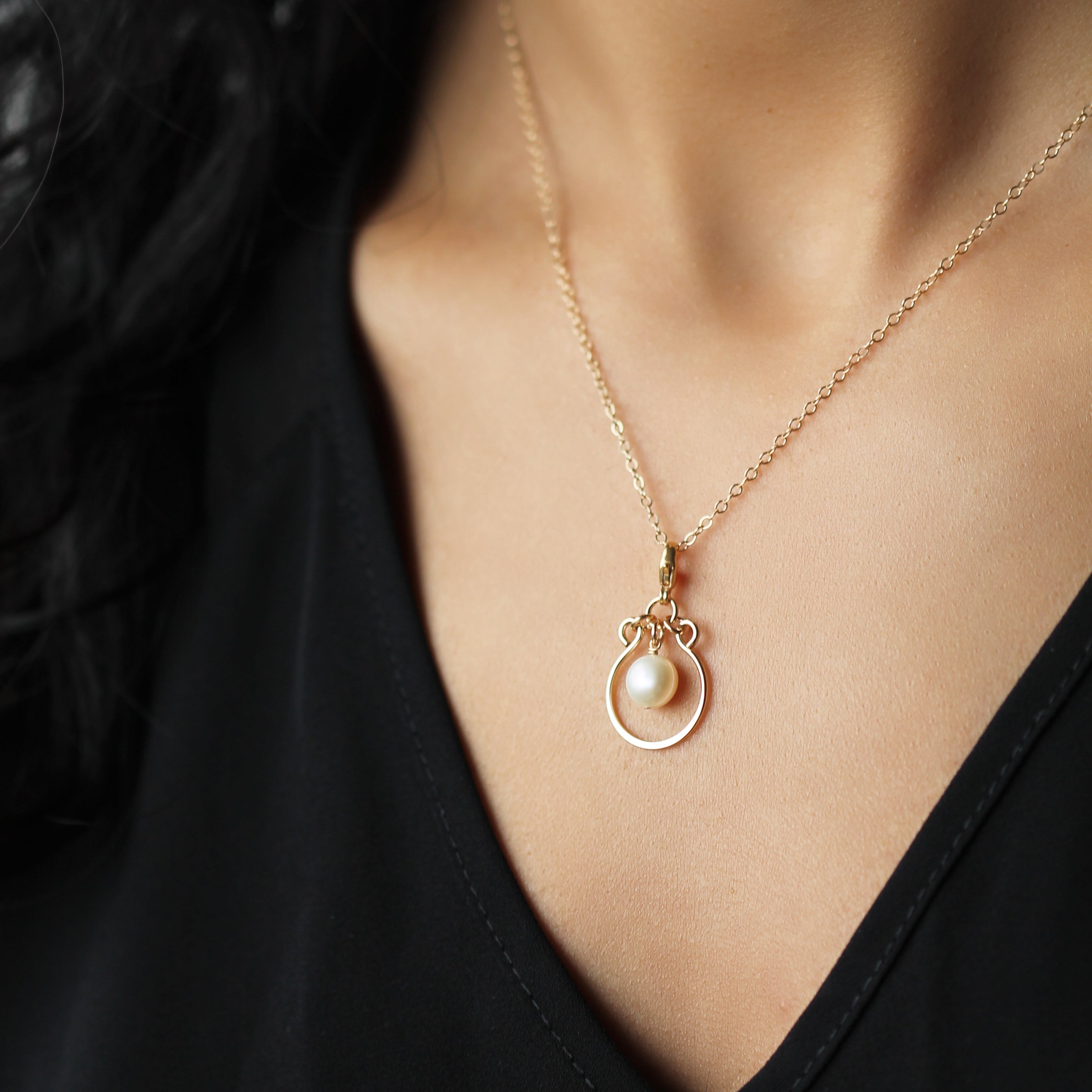 Filigree Charm Pendant - Gold with White Pearl