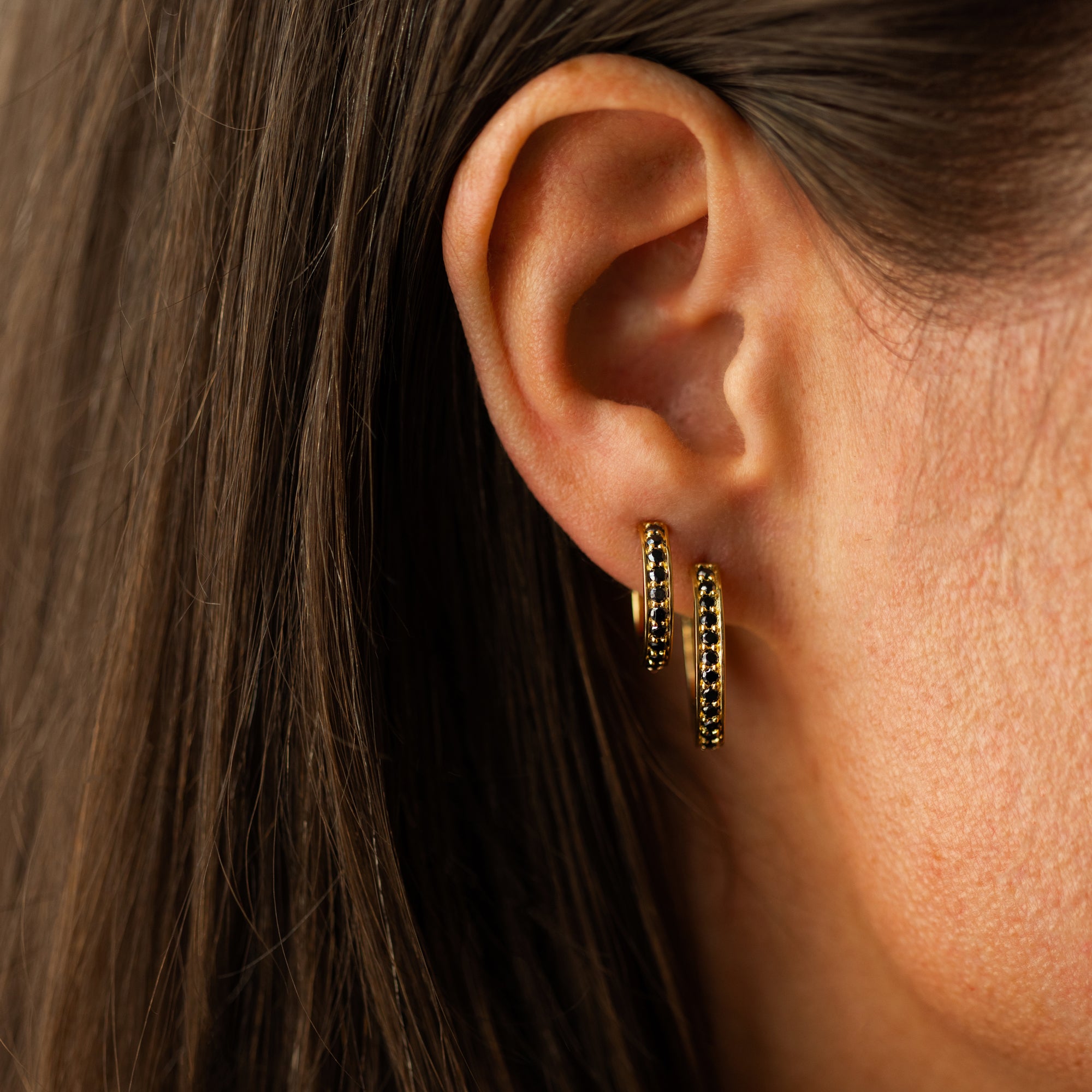 Mariah Hoops - Black CZ.