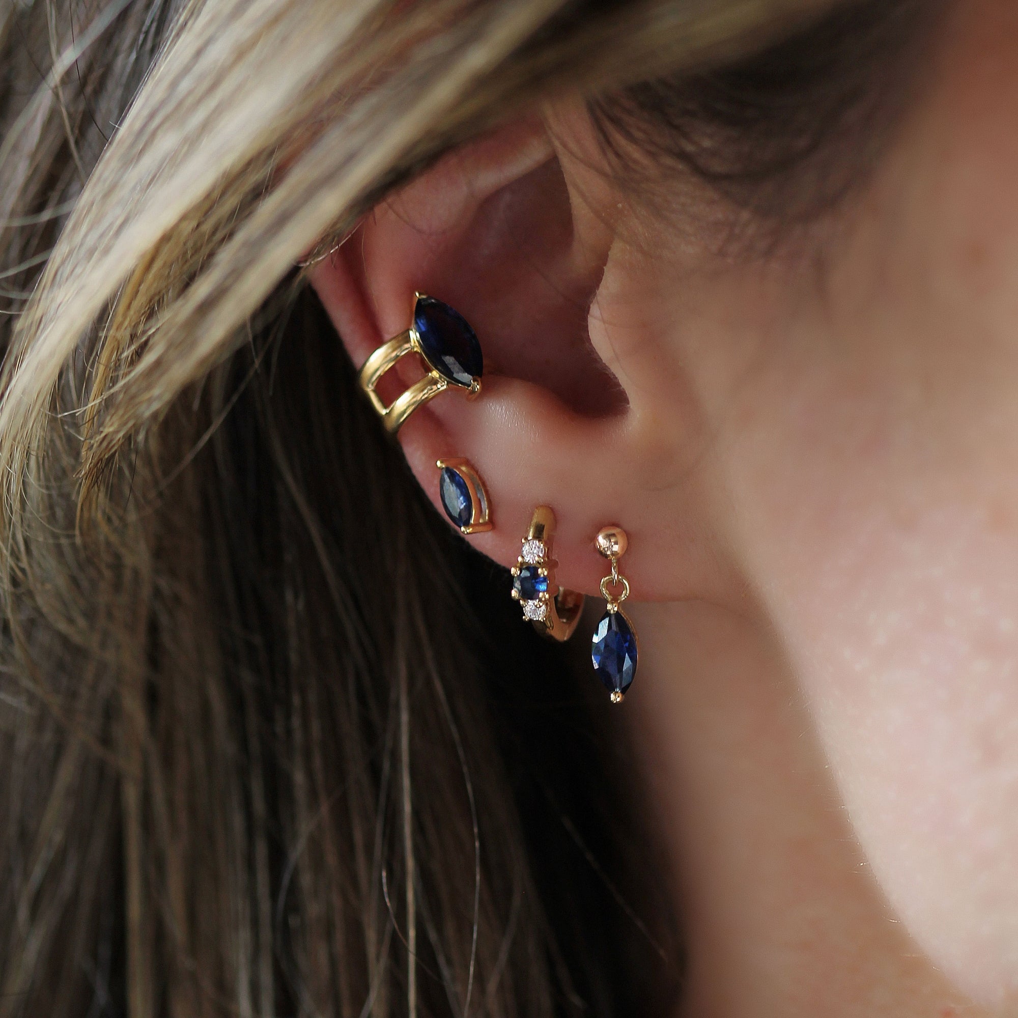 Marquis Earrings - Blue Sapphire C.Z.