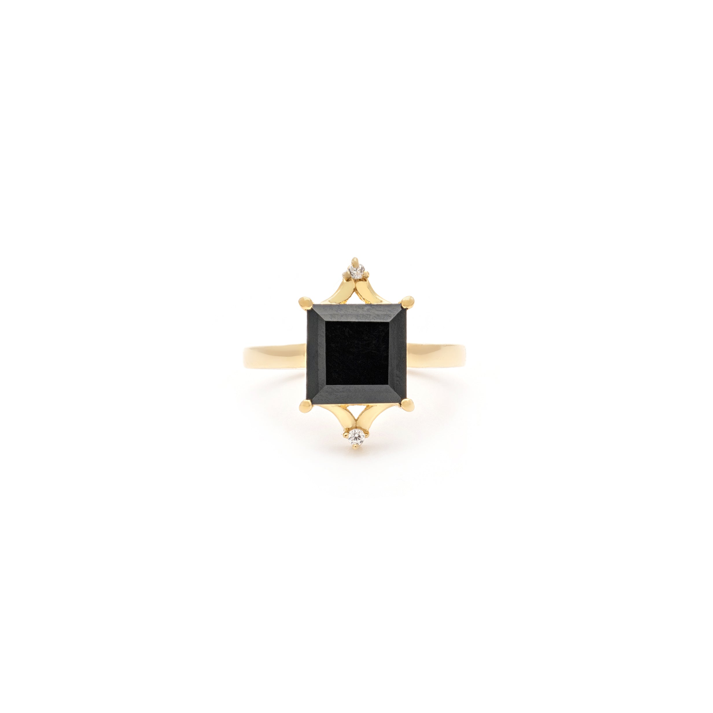 Woman’s onyx discount ring with diamonds in center.