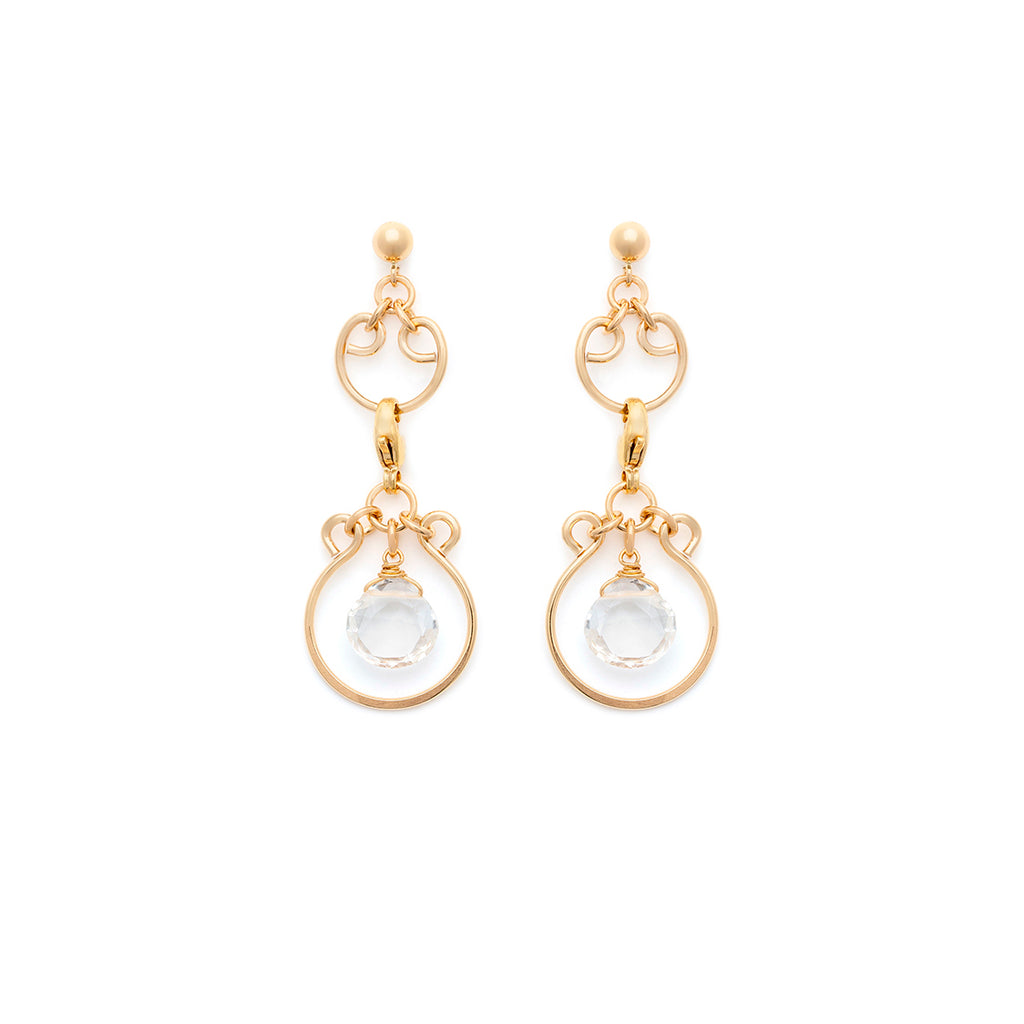 Filigree Charm Earrings - Gold with Clear Quartz