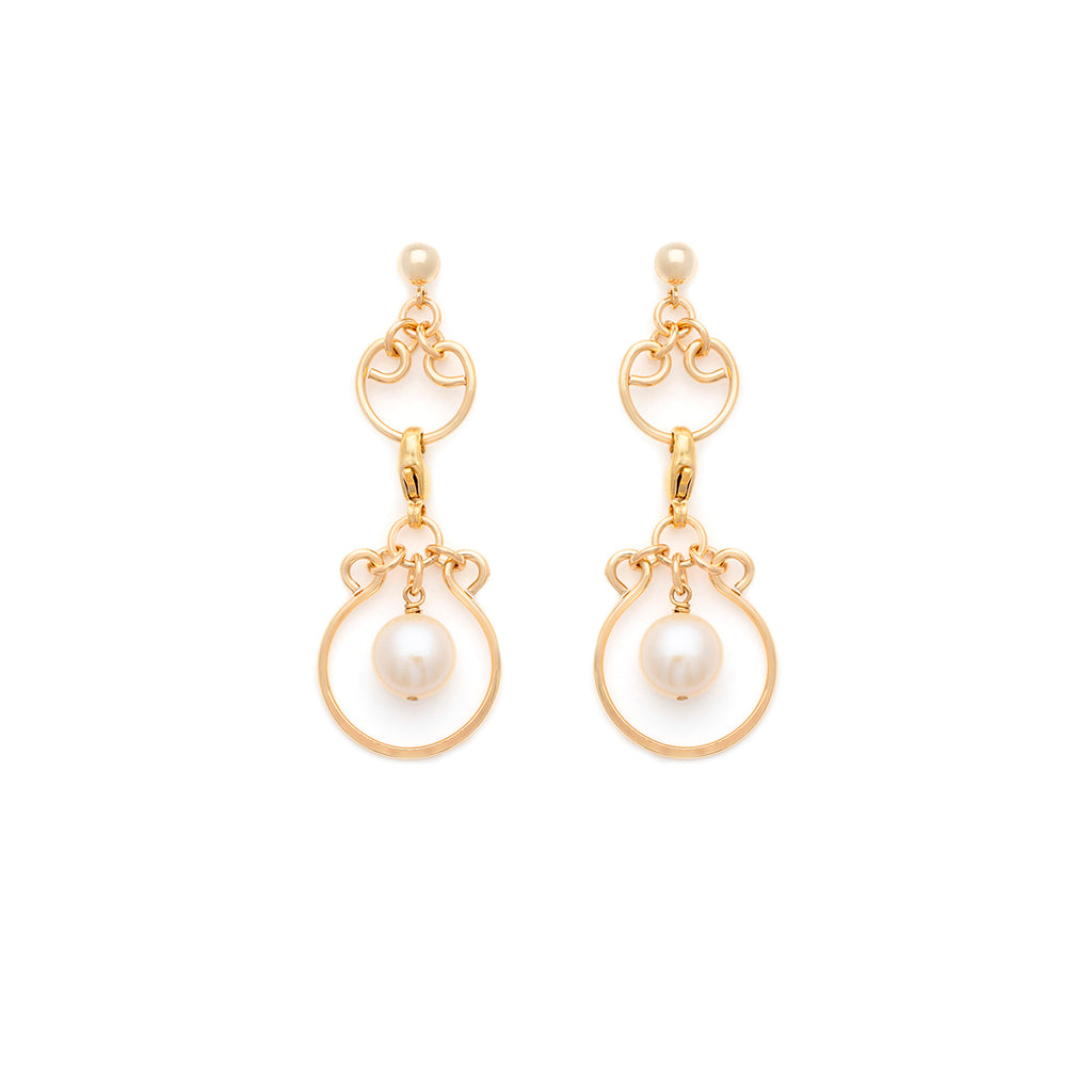 Filigree Charm Earrings - Gold with White Pearl